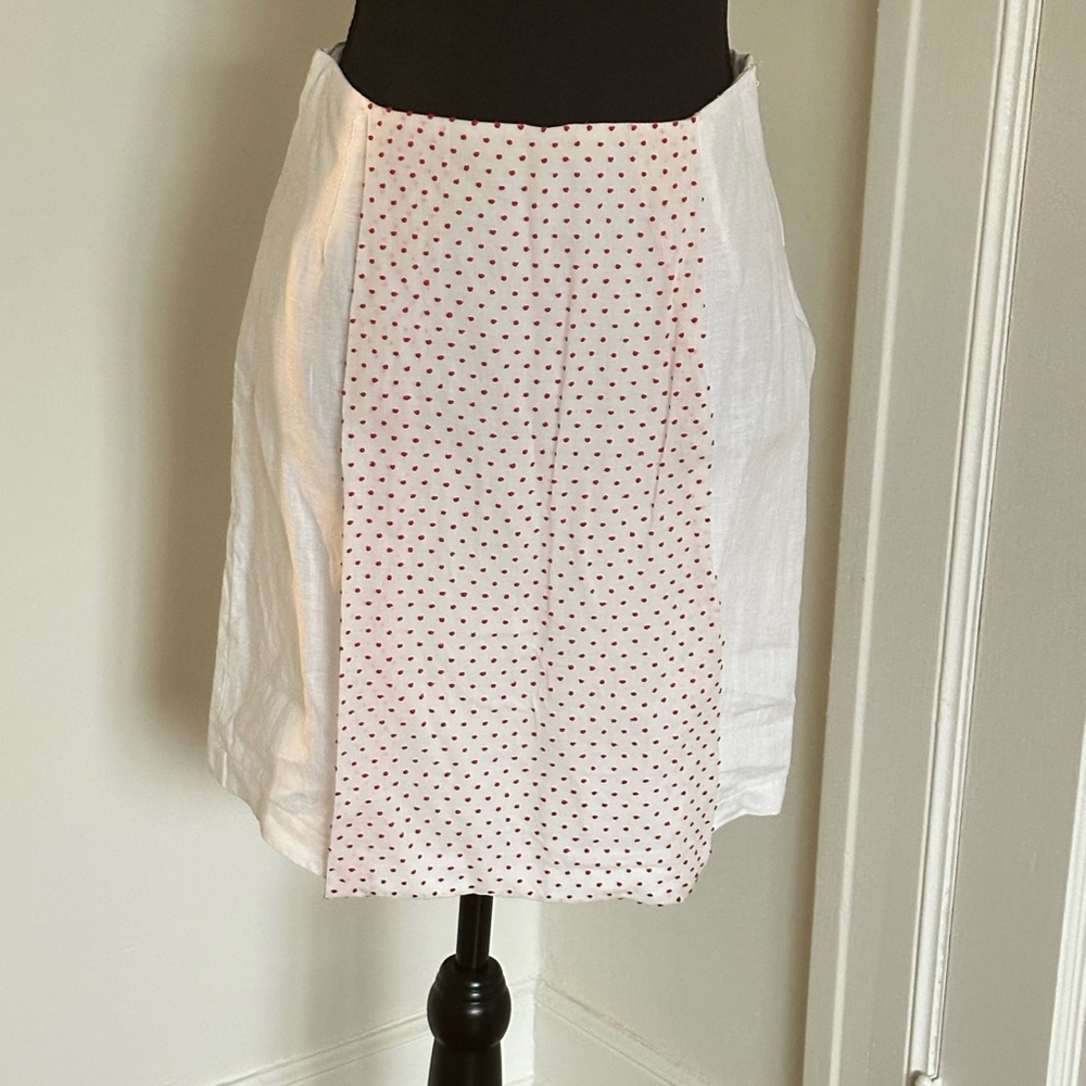 ☀️ 6 for $25 - Cute Valeria Fellini Linen Polka Dot Cream and Red Women's Skirt
